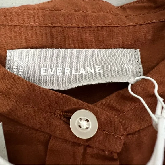 Everlane Collarless Button Down 3/4 Sleeve Top NWT Size 16 Brown Tortoiseshell - Picture 9 of 11